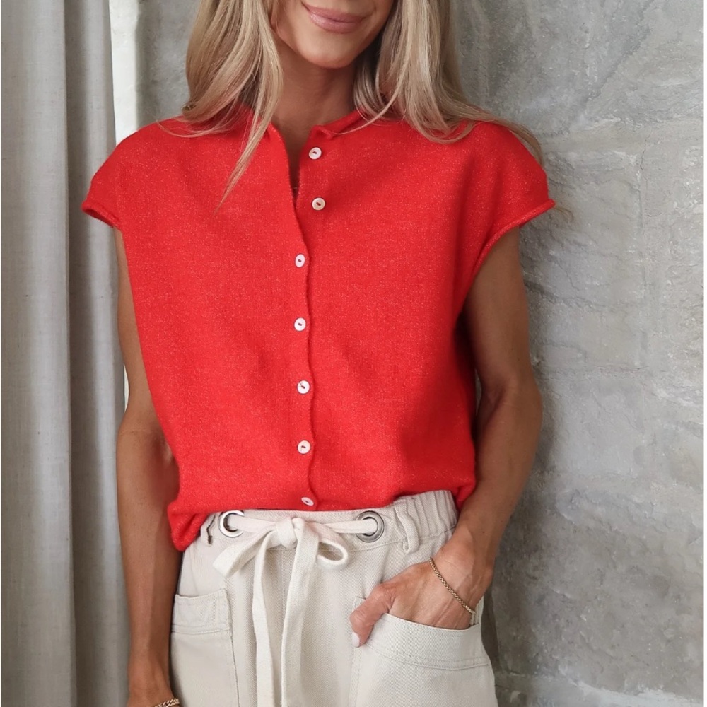 Women's Red Button-Up Top